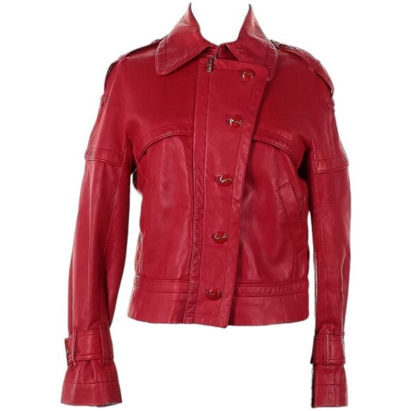 St. John lamb's leather moto jacket red size 6 - Picture 1 of 15